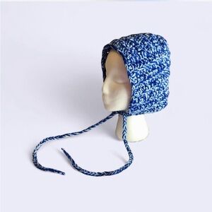 crochet blue and light blue chunky ribbed bonnet hood HANDMADE